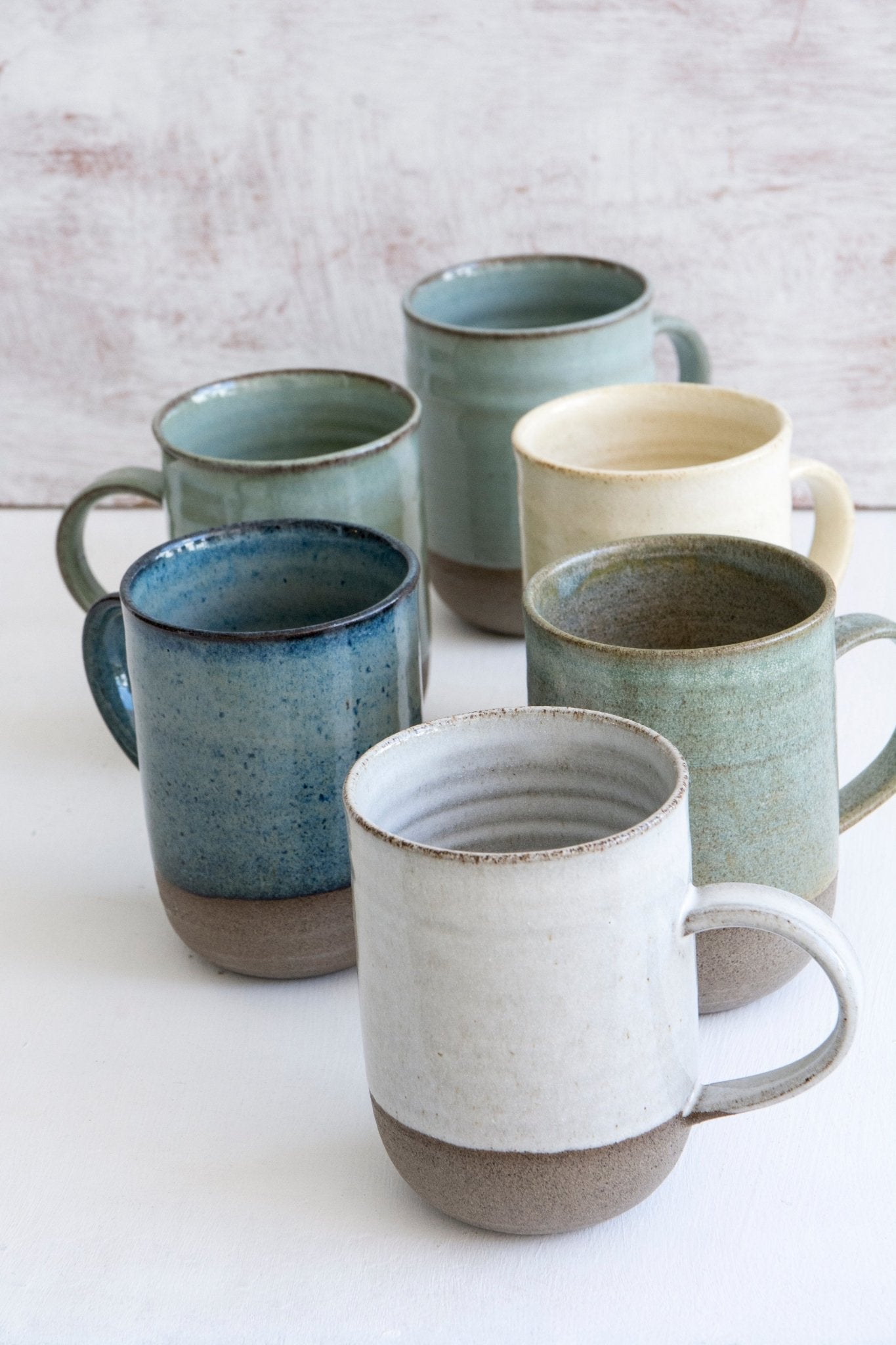 Set of Six Colorful Pottery Coffee Mugs