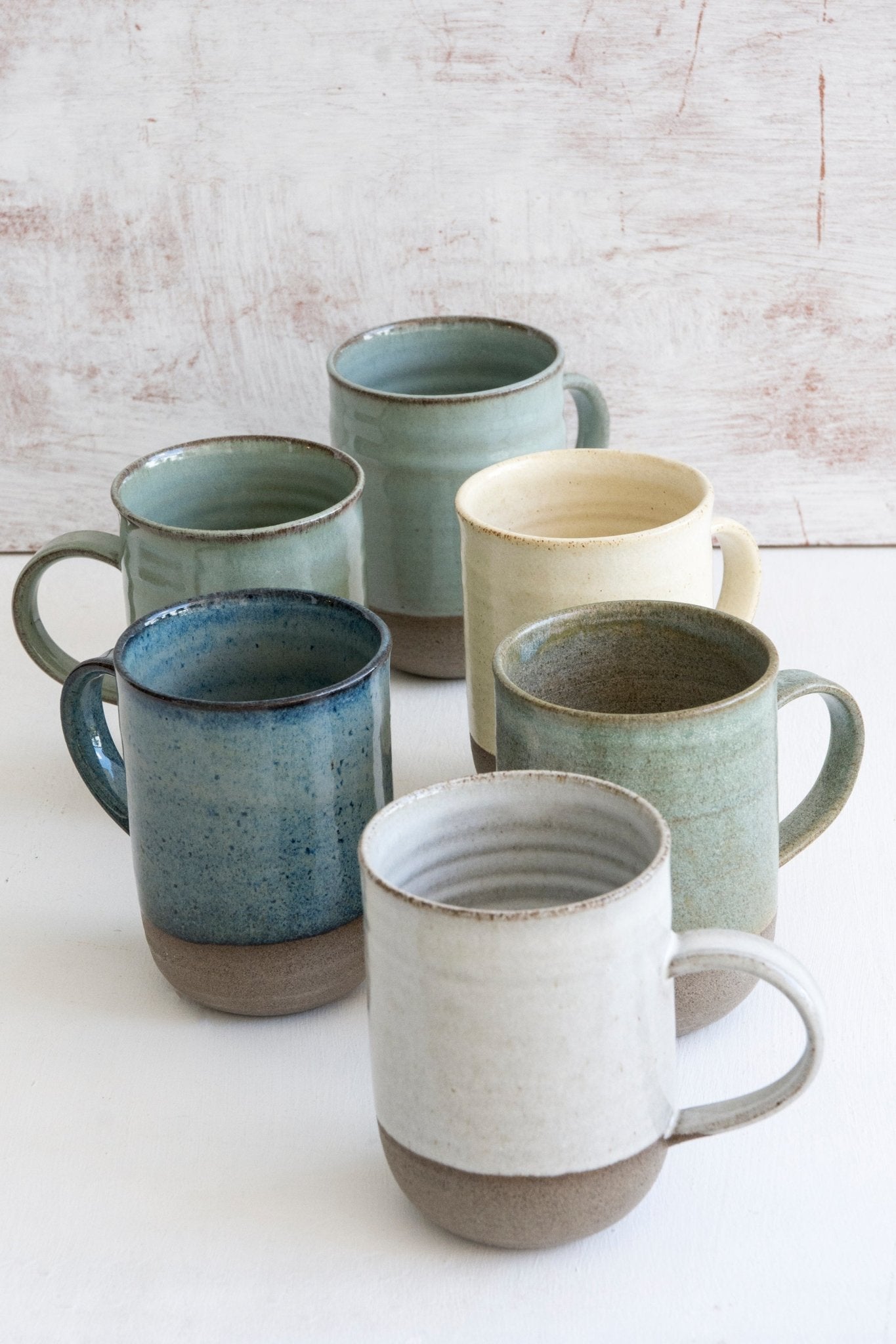 Set of Six Colorful Pottery Coffee Mugs