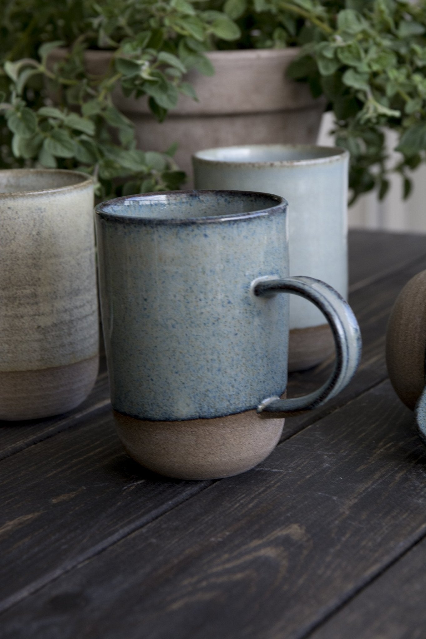 Set of Six Colorful Pottery Coffee Mugs