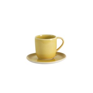Broom Yellow Stoneware Espresso Cup and Saucer Set