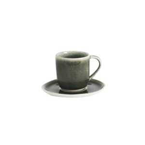 Curved Artisan Stoneware Espresso Cup and Saucer Set